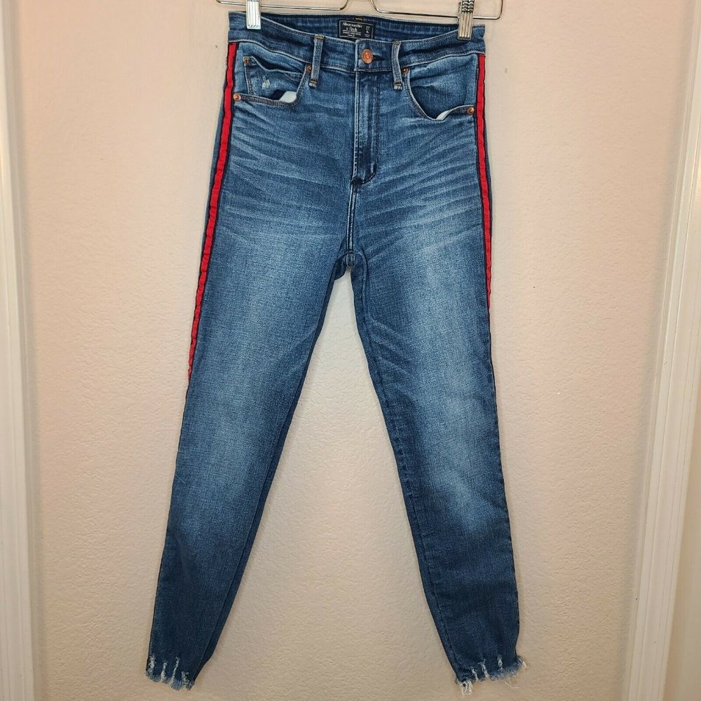 Abercrombie & Fitch Jeans Size 4/27 Womens Blue High Rise Ankle Skinny Raw Hem